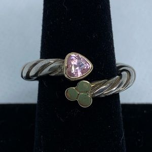 Sterling Silver Rope Band with Pink Topaz Stone and Gold Details